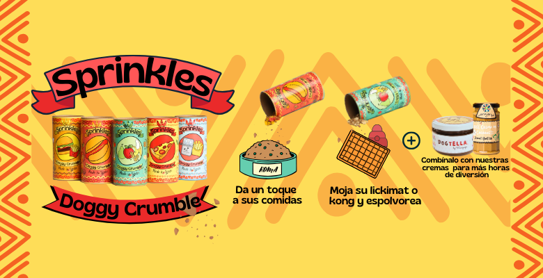 Sprinkles y toppers para perro, galletas trituradas para añadir a su comida o juguetes.
